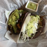 Left to right: mushrooms al pastor taco, tinga taco  at Zentli in Evanston