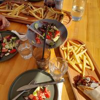 Vegan club sandwich and gyros with Greek salad at T Veg  in Rhodes