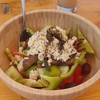 Greek salad with caramelized onions and tofu at T Veg  in Rhodes