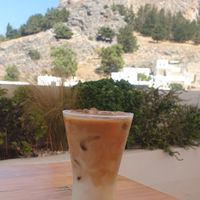 Oat milk latte with a view at T Veg  in Rhodes