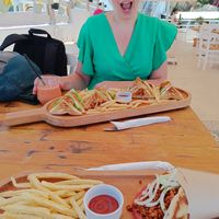 Above: club sandwich, comes with fries. Big portion. Under: pita gyros at T Veg  in Rhodes