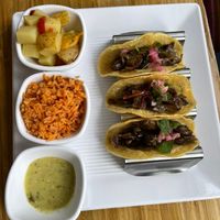 Mushroom Tacos with potatoes, rice and salsa   at The Mexican Way in Acton