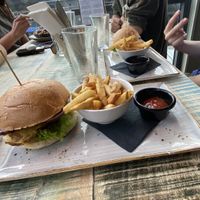 front = not chicken burger, right = impossible burger   at Smiths Craft Beer House in Queenstown