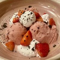 Fresh strawberries with ice cream   at Miss Maddy in Delft