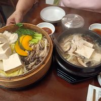 Steamed tofu and veggies came with a dipping sauce similar to ponzu and the mushroom tofu jjigae came with a spicy sauce to mix into the jjigae if desired at Greetings - 인사도담 in Seoul