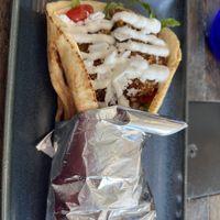 Zucchini fritter sandwich   at Kala Modern Greek in Chicago