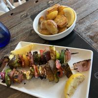Veggie skewer and potatoes  at Kala Modern Greek in Chicago