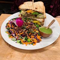 The veggie panini with salad at Red's Leaf Café in Metuchen