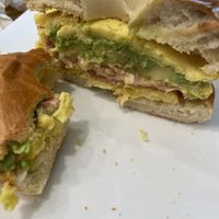 Bacon, egg and cheese bagel sandwich with Avocado- so yummy !  at Red's Leaf Café in Metuchen
