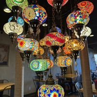 Beautiful light display in back dining areaa  at Med Box Grill in Chanhassen