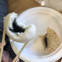 Black sesame bao and red bean ball  at Kam Wai Dim Sum in Vancouver