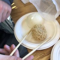 Red bean ball and black sesame bao   at Kam Wai Dim Sum in Vancouver