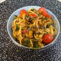 Veggie spaghetti - gluten free at Osteria Barababao in Venice