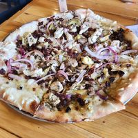 Vegan Chick'n Pesto Pizza at The Mitten Brewing Co in Grand Rapids