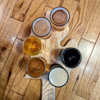 Beer flight of 6 brews at The Mitten Brewing Co in Grand Rapids