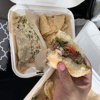 Vegan impossible burger and spinach artichoke dip at The Mitten Brewing Co in Grand Rapids