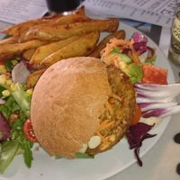 Carrot & parsnip burger at Duke Bullock's Vegan Cafe in Scarborough