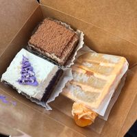peach cake, ube coconut crunch bar, tiramisu at Valhalla Bakery in Orlando