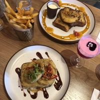 Cajun fried, crème brûlée French toast, kimchi croque Monsieur (and a lychee martini)  at Mallow - Canary Wharf in East London