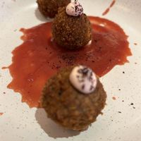 shiitake & chestnut mushroom croquettes: umeboshi mayonnaise, plum ketchup  at Mallow - Canary Wharf in East London