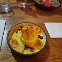 Front: ras malai creme brûlée
Back: tarte citron at Mallow - Canary Wharf in East London