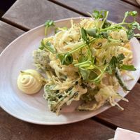 Frito misto artichoke, tenderstem, courgette, broad bean etc  at Mallow - Canary Wharf in East London