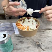 Buddha bowl with chickpeas  and vegan yogurt dressing at soPlanty Corner in Bohinjsko Jezero