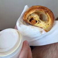 Filling of the sausage roll at TheDorkyFrench Vegan Bakery in Glasgow