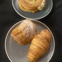 Top: Pistachio supreme roll, bottom: Hazelnut pain au chocolat & croissant  at TheDorkyFrench Vegan Bakery in Glasgow