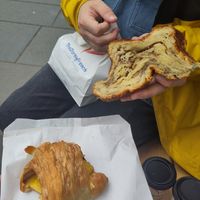 Ham and cheese croissant and monkey bread at TheDorkyFrench Vegan Bakery in Glasgow