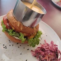 Cheese burger at veganaf in Banska Bystrica
