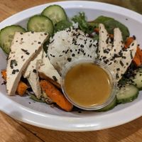 Tofu rice dish that was wonderful! Dressing on the side for the little one. at Webster's Cafe in State College