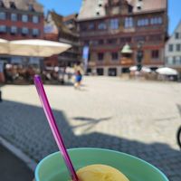 Mango ice cream in recup at Café Chocolat in Tubingen