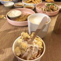 Salted caramel soft ice with oat milk flat white  at Hulala in Dusseldorf