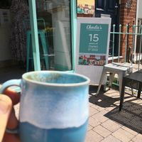 Lovely coffee and mug ❤️ at Charlie's Coffee Shop in St Albans