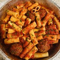 Pasta with vegan meatballs   at Angry Italian in Yuma