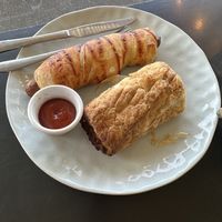 Sausage roll and pretzel dog   at Mister Nice Guy's Bakeshop in Ascot Vale