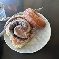 Glazed donut and cinnamon roll  at Mister Nice Guy's Bakeshop in Ascot Vale