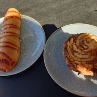 Hotdog pretzel (love the hotdog but the pretzel is quite sweet), and Shepherd's pie (tvp and veg): tasty, the potato topping was too dry at Mister Nice Guy's Bakeshop in Ascot Vale