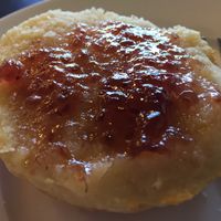 Vegan biscuit (scone) with nuttelex and jam at Mister Nice Guy's Bakeshop in Ascot Vale