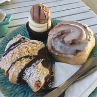 Cupcake, cinnamon bun and babka at Mister Nice Guy's Bakeshop in Ascot Vale