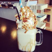 Salted caramel pretzel stein loaded shake at Mister Nice Guy's Bakeshop in Ascot Vale