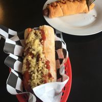 Meatball sub and pretzel dog at Mister Nice Guy's Bakeshop in Ascot Vale
