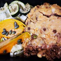 Shepherdess Pie ready to be heated up at Slánú Wholefood Kitchen in Malaga