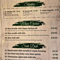 Vegan menu at Yumy Yumy House  in Cromer