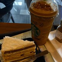 Mocha coconut cake and espresso Frappuccino with almond milk. Delicious  at Starbucks in Penang