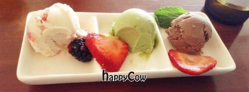 Vegan Ice Cream Trio.  The Green Tea is the winner. at Rice in Manhattan Beach