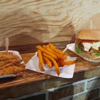 Wedges, Sweet potato fried & my mate's vegetarian burger at Nicolinos's Der Imbiss vor unserem Kaufland - Kiosk in Paderborn