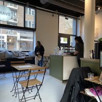 Inside (the toilet is behind the counter)  at Crave Coffee & Bakery in Rotterdam