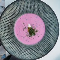 Lithuanian cold soup with beetroot and kefir at Nidos Prieplauka in Nida